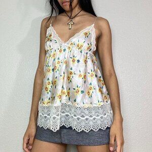 Y2k VICTORIAS SECRET SUNFLOWER PRINT LINGERIE TANK TOP
